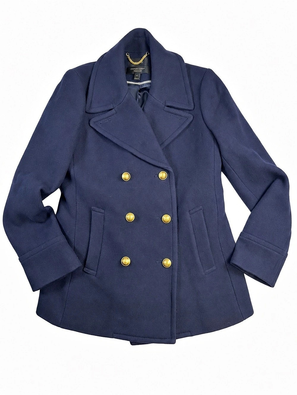 J.Crew Stadium Nello Gori Cloth Navy Gold Button Double Breasted Peacoat Coat 8T